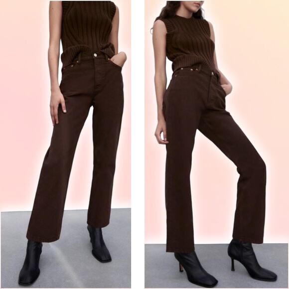 Zara Denim - NWT ZARA High Rise Button Fly Straight Leg Jean Sz 2 Brown